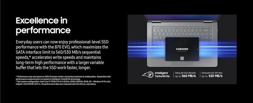 Samsung 870 EVO SATA III SSD 1TB 2.5” Internal Solid State Drive, Upgrade PC or Laptop Memory and Storage for IT Pros, Creators, Everyday Users, MZ-77E1T0B/AM
