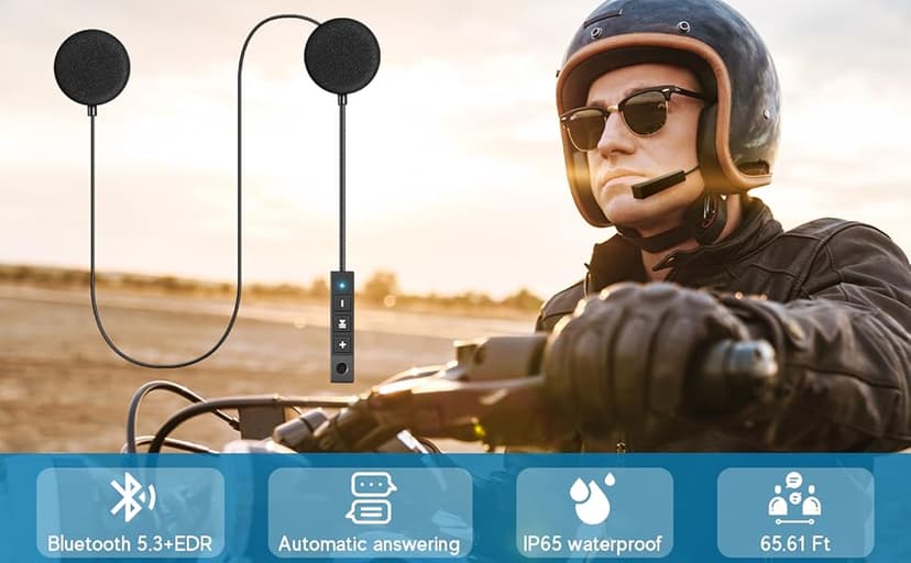 MAXTO Motorcycle Helmet Bluetooth Headset Outdoor Hands-Free Speaker Bluetooth 5.3 EDR Wireless Motorcycle Headset Automatic anwser High Sound Quality Headphone(Earpiece Thickness: 0.55 in)