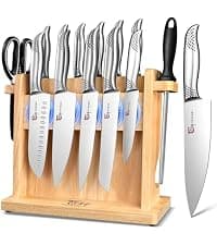 360° Rotatable Block, Japanese Style Chef Knife & Steak Knife Set with Sharpener, Wood Handle, Damascus Pattern, Ideal Gift SYOKAMI 14-Piece Kitchen Knife Set with Magnetic Block, New for 2026 B0CB122YV5