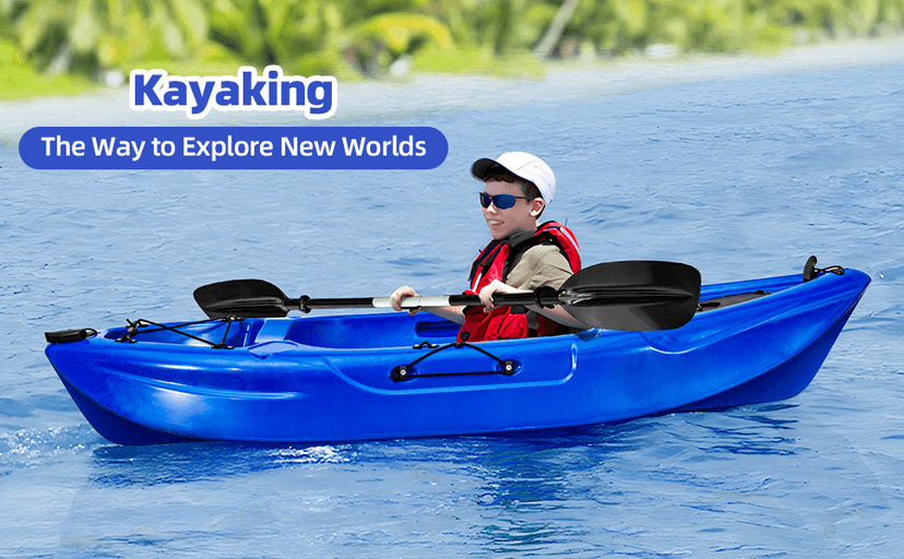 Fishing Kayaks, 12.4FT, 2-3 Person Sit on Top Kayak for Adults with Paddle & Comfortable Seat, Capacity of 600LBS, Hard Shell Recreational Ocean Kayak Boat