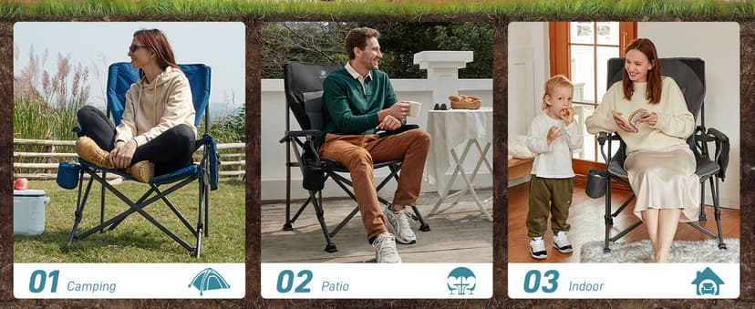 EVER ADVANCED Oversized Folding Camping Chair for Adults with Adjustable Lumbar Support, Heavy Duty Chair with Side Pockets, Portable Collapsible Quad Chair for Outside