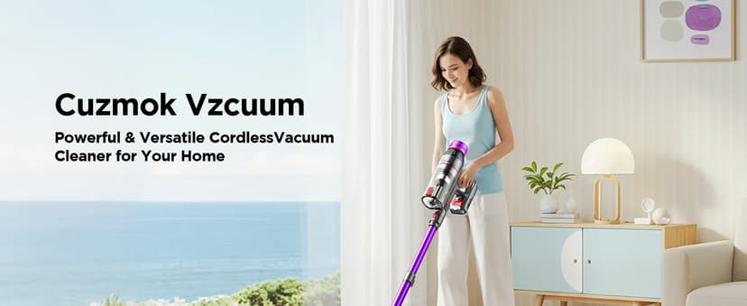 Cuzmok Cordless Stick Vacuum Cleaner - 550W Powerful Cordless Vacuum with HEPA Filter, Up to 50min Runtime & Tangle-Free Lightweight & Detachable Battery for Pet Hair Carpet Hardwood Floor Cleaning