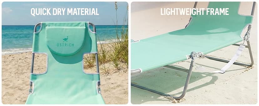 Ostrich the Original Chaise 72 x 22 Inch Lounge Portable Reclining Lounger, Outdoor Patio, Beach, Lawn, Camping, or Pool Tanning Chair, Teal