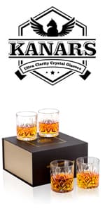 KANARS Old Fashioned Whiskey Glasses with Luxury Box - 10 Oz Rocks Barware For Scotch, Bourbon, Liquor and Cocktail Drinks - Set of 4 - Men Gift