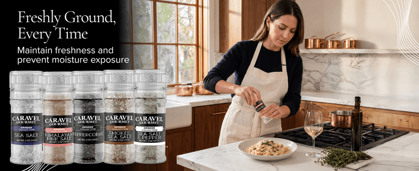 Infused Sea Salt Sampler Set, Finishing Salt for Seasoning, Gourmet Cooking Gift and Spice Variety Pack for Special Occasions, 0.5 oz x Bundle of 6 Flavored Salts - Caravel Gourmet Salt