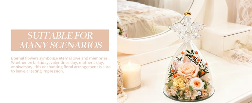 Casaido Mothers Day Rose Gifts for Women, 7" Champagne Preserved Roses Flowers in Glass Angel Figurine, Birthday Gift for Mom Wife Grandma, Eternal Rose for Valentines Christmas Anniversary B0FQJ5NLH8
