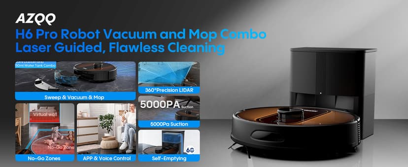 Robot Vacuum and Mop with Mapping: 5000Pa Self Emptying Robotic Vacuum with LIDAR Navigation,3-in-1 Robot Vacuum for 90 Days Hands-Free Cleaning, Alexa/APP Control Ideal for Pet Hair Hard Floor Carpet
