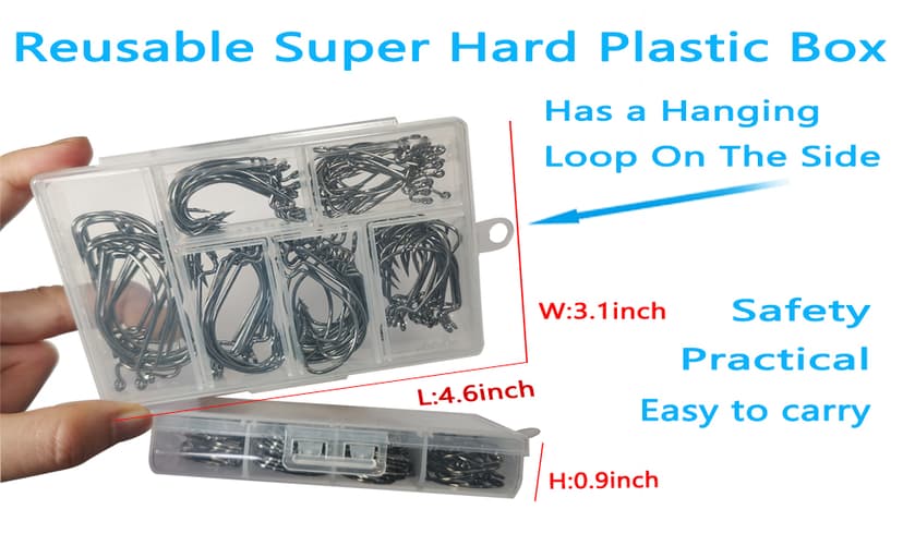 Afmivs Worm Hooks for Bass Fishing Hooks, 110pcs Bass Hooks Fishing, 6 Sizes Fishing Hooks Freshwater, Eagle Claw Hooks #1 1/0 2/0 3/0 4/0 5/0 Black High Carbon Steel with Portable Plastic Box