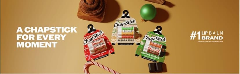 0.15 oz Each, Limited Edition Seasonal Stocking Stuffer, Peppermint Flavored, 24 Hour Moisture to Hydrate Dry, Chapped Lips ChapStick Candy Cane Flavored Lip Balm Sticks, Holiday Gift Set, 4-Pack B0GCQKBZMC