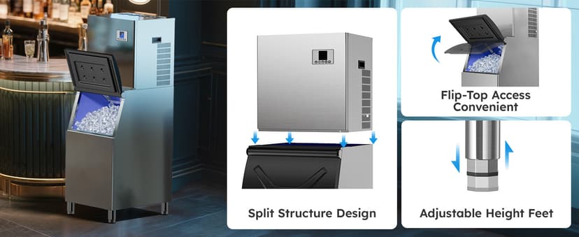 Commercial Ice Maker Machine 680Lbs/24H with 560LBS Storage Bin, Industrial Ice Machine, Self Cleaning, ETL Certified, Ice Ready in 5-15min, Perfect for Restaurant Bar Cafe,Silver