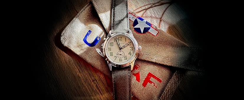 WTI WORLD TIME INTERNATIONAL WARTIME | WW2 Military Watch – Vintage USAAF Watch, Swiss-Quartz Movement with Canvas strap and leather lining, 10 ATM Water Resistant. The Perfect WW2 Memorabilia. Mens Watches for Ever
