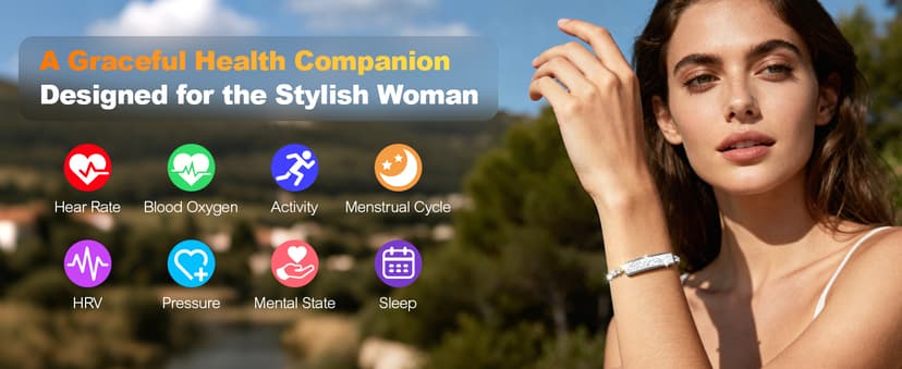 Smart Bracelet for Women, Jewelry Fitness Tracker with 2 Bands, Heart Rate & SpO₂ Monitor, Stress & Sleep Tracking, Step & Calorie Counter, 5ATM Waterproof for iOS & Android, No Subscription, Silver