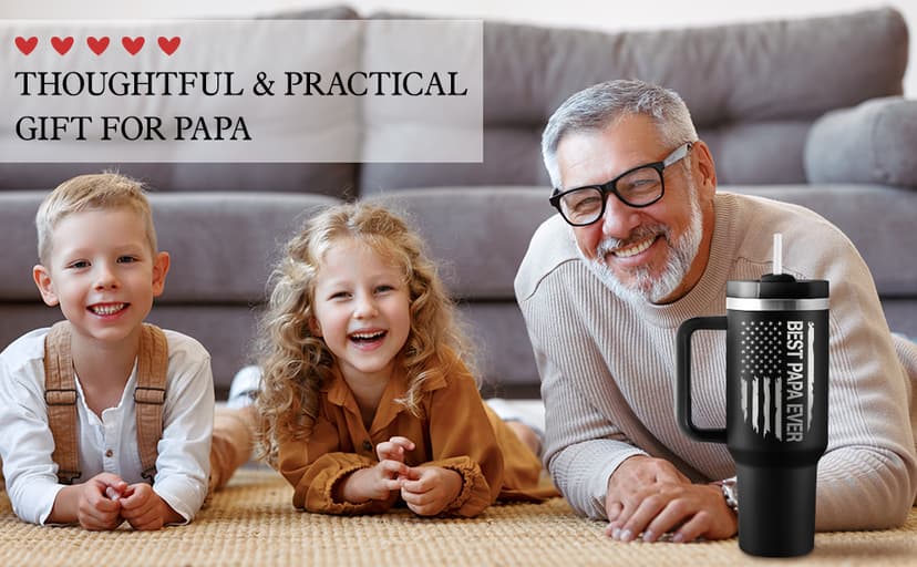 Best Papa Gifts for Fathers Day Christmas 40oz Travel Cup Insulated Tumbler with Handle & Straw ROSTANTEN Papa Gifts Birthday Gifts for Papa from Grandkids B0F5J1RJCL