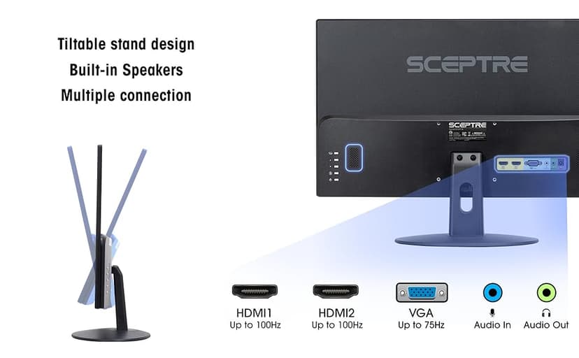 New! Sceptre 24-inch Prime Monitor 100Hz 100% sRGB HDMI x2 VGA Build-in Speakers Machine Black 2026 (E248W-19203R Series)