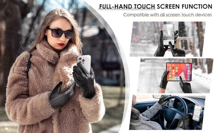 Trifabricy Leather Gloves for Women - Womens Leather Winter Gloves, Warm Lined Touchscreen Winter Glove for Cold Weather