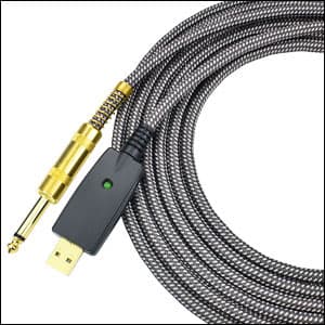 Mugteeve Guitar to USB Instrument Recording Cable, 10 Feet 1/4" TS Male to USB Guitar Cable, Nylon Braided, Gold Plated Plug, Noise Free, Plug and Play Connection, for Electric Guitar Bass Recording