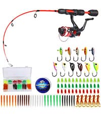 Sougayilang Ice Fishing Rod and Reel Set, Ice Fishing Includes Ice Jigs, Lures, and Essential Tackle,27" Medium/Light Power Ice Spinning Rod,EVA Foam Grip Handle