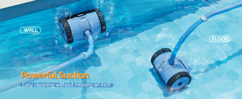 (2025 Upgrade) VINGLI Automatic Suction-Side Pool Vacuum Cleaner, Powerful Wall-Climbing Sweeper for Inground Pools, Includes 39.6ft Tangle-Free Hose (Blue&Gray)