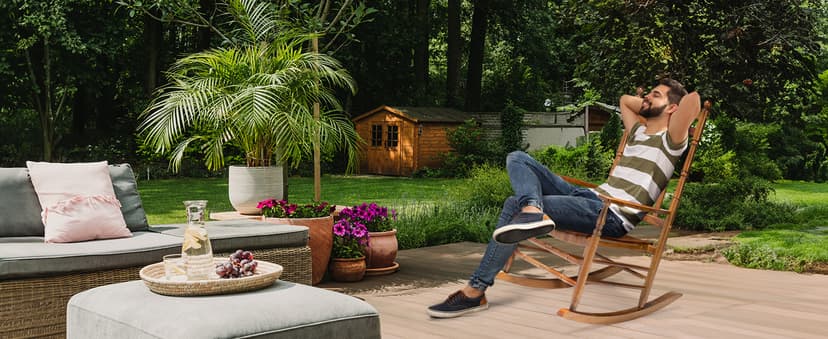 VINGLI Wooden Rocking Chair, Outdoor Chair with 450 lbs Support, Relaxing Rocker with Solid Wood High Back Seat Reclining Seat for Deck, Garden, Backyard, Porch, Indoor or Outdoor Use (Teak, 1PC)