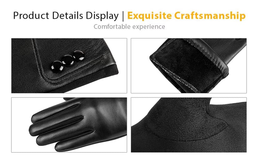 Kebesu Winter Fashion Leather Gloves for Women, Touch Screen Wool Lined Outdoor Windproof Warm Suede Driving Dress Gloves