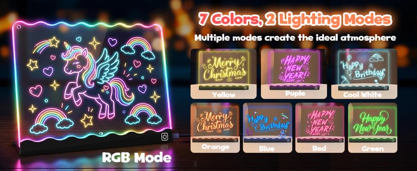 USB-C 10" Light Up Coloring Pad, 7 Color Doodle Glow Tablet, 7 Pens, 10 Tracing Sheets, Unicorn Birthday Gift Age 4 5 6 7 8 9 LED Drawing Board for Girls, Arts Gifts Kit and Crafts Toys for 3+ Year Old B0GDCX74KL