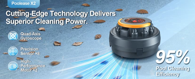 X2 Cordless Pool Cleaner Robot, Robotic Pool Vacuum for Above/In Ground Pool, 45W Dual-Motor, Self-Parking, Enhanced with 2L Debris Capacity