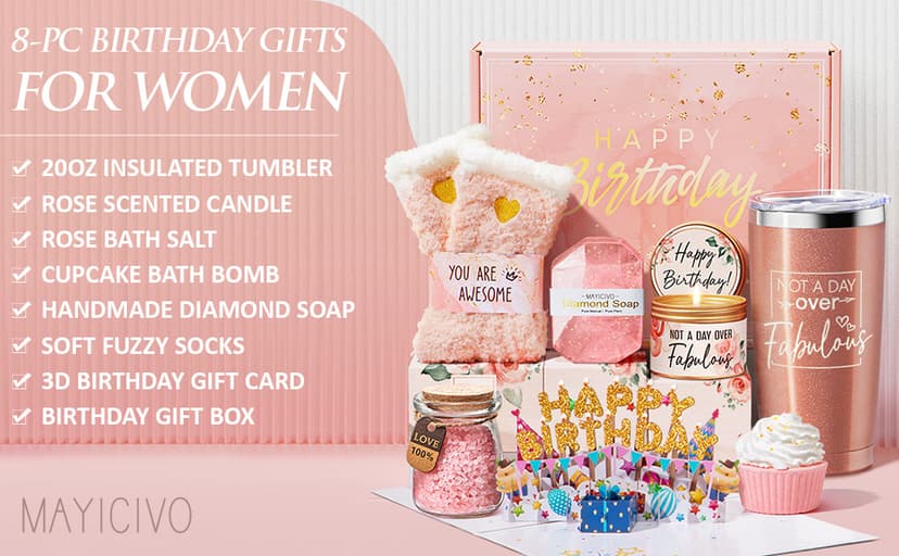 Birthday Gifts for Women Friendship, Rose Relaxing Spa Gifts Basket Set for Women, Self Care Gift Unique Happy Birthday Gifts Idea for Mom Her Best Friend Sister Wife Girlfriend Coworker Teacher Nurse
