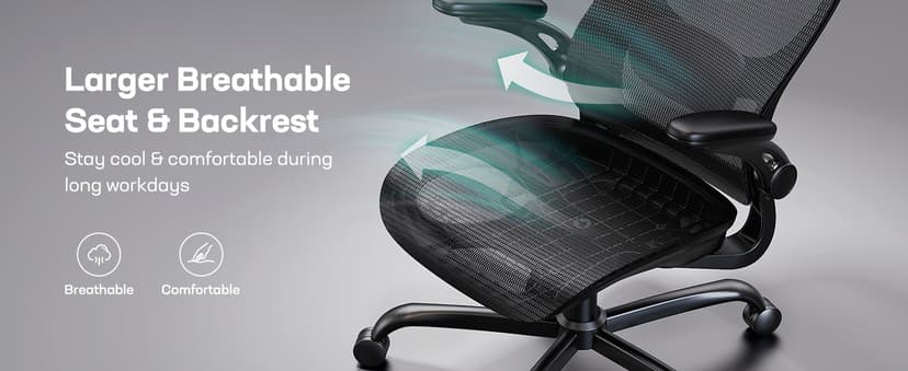 Marsail Ergonomic Mesh Office Chair High Back Home Office Desk Chair with Adaptive Lumbar Support, 2D Headrest, 3D Flip-Up Armrests, Height Adjustable and Rocking Tilt for Home Office and Gaming