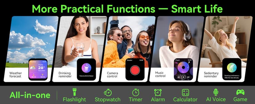 Smart Watch for Men Women, 1.85" HD Fitness Tracker with Bluetooth Calls, 5 ATM Waterproof, 130+ Sport Modes, 24/7 Heart Rate/Sleep Monitor, Pedometer, Calories, Smartwatch for iOS Android (Black)