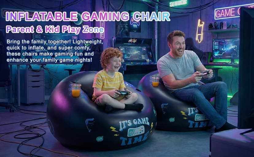 Inflatable Gaming Chair for Kids and Teens with Cup Holders and Side Pocket, Blow Up Bean Bag Gaming Chair for Boys, Comfortable Inflatable Lounge Seat for Gamer Room Decor and Boys Room Furniture