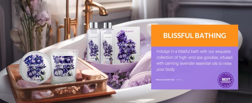 Gift Set for Women Body & Earth Gifts Set Lavender Gift Baskets For Women Bath Sets with Bubble Bath Body Lotion Scented Candle Christmas Gifts