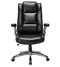 COLAMY Leather Executive Office Chair- High Back Home Computer Desk Chair with Padded Flip-up Arms, Adjustable Tilt Lock, Swivel Rolling Ergonomic Chair for Adult Working Study-Black, Set of 2