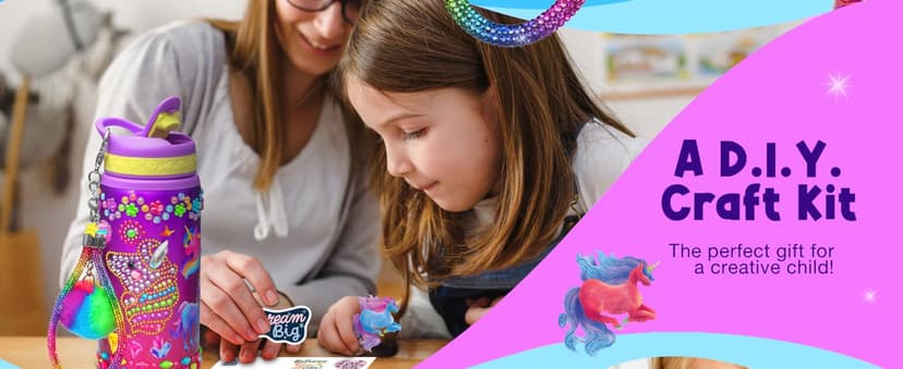 PURPLE LADYBUG Decorate Your Own Water Bottle Kit for Girls - Gifts for Ages 5 6 7 8 9 10 Year Old Girl Birthday, Girl Christmas Gifts Unicorn Toys Crafts Kids Ages 6-12