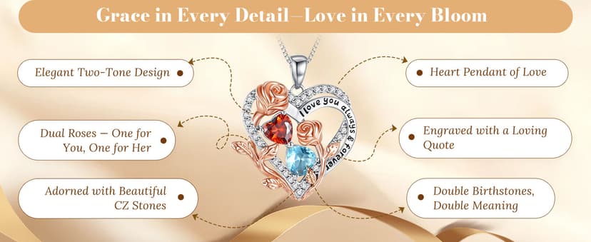 I Love You Birthstone Necklace, 925 Sterling Silver Heart Pendant with CZ Diamond Stones, Birthday Gifts for Women, Romantic Gift for Wife, Girlfriend, Her, Anniversary, Valentine's Day, Christmas