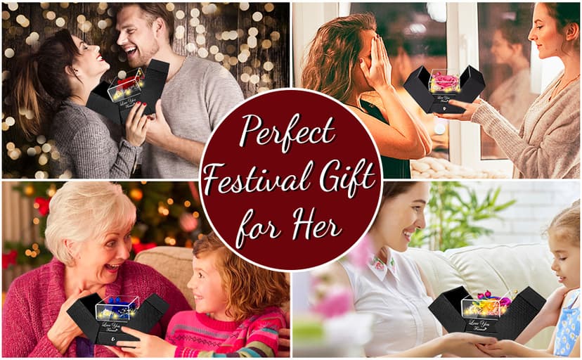 Preserved Red Real Rose with Heart I Love You Necklace -Eternal Flowers Rose Birthday Gifts for Women Her Mom Wife Girlfriend Grandma on Valentines Mothers Day Christmas Anniversary Romantic-Red