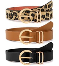 VONMELLI 2 Pack Women's Leather Belts for Jeans Dresses Fashion Gold Buckle Ladies Belt