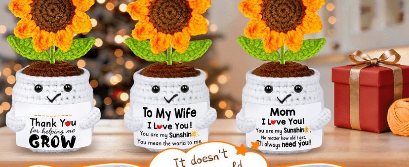 Gifts for Grandma, Grandma Gifts from Grandkids, Birthday Gift for Nana Grandmother GaGa, Mother's Day Birthday I Love You Present for Grandmother, Cute Handmade Crochet Positive Mini Sunflower Doll B0FBG8QQ8T