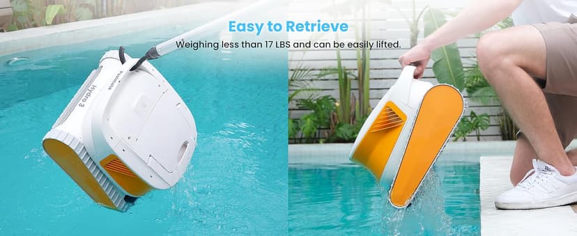 Hydro3 Robotic Pool Cleaner, 150W Cordless Pool Vacuum for Inground/upground Pool Max 861-1070 sq.ft, 200mins Runtime, 2xBrushless-Motor, 4.1L Filter Basket, Wall Climbing/Waterline Clean