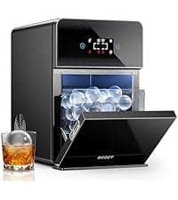 ecozy 2.4" Clear Ice Ball Maker Countertop with CrystalFlux Technology, 3 pcs in 45 Mins, 96 pcs/Day, Sphere Ice Maker with Automatic Water Supply, Self-Cleaning, Enhanced Insulation for Whiskey Bar