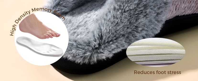 Homitem Slippers for Women Fuzzy House Slip on Indoor Outdoor Bedroom Furry Fleece Lined Ladies Comfy Memory Foam Female Home Shoes Anti-Skid Rubber Hard Sole