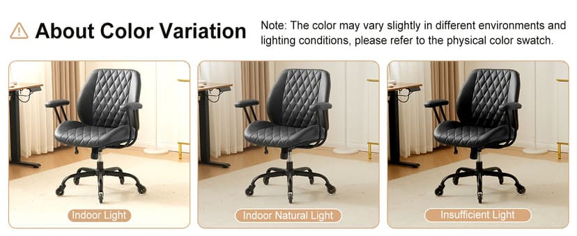 YFO Home Office Desk Chair Office Rubber Casters Ergonomic Computer Chair with Lumbar Support Adjustable Height Rolling Swivel Executive Task Armrests Chair, Black PU