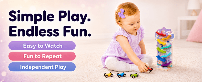 Montessori Toys for 2 Year Old Girls and Boys; Wooden Car Ramp for Cause-and-Effect and Hand-Eye Coordination; Birthday Gift Unicorn Car Ramp Toys for Toddlers 1-3, Wooden Race Track with 4 Mini Cars B0H7HBYL82