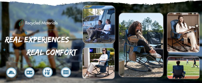 Portal Outdoor Rocking Chair Camping Folding Portable Rocker with Cup Holder Side Pocket Carry Bag, Support 350LBS (Midnight Blue)