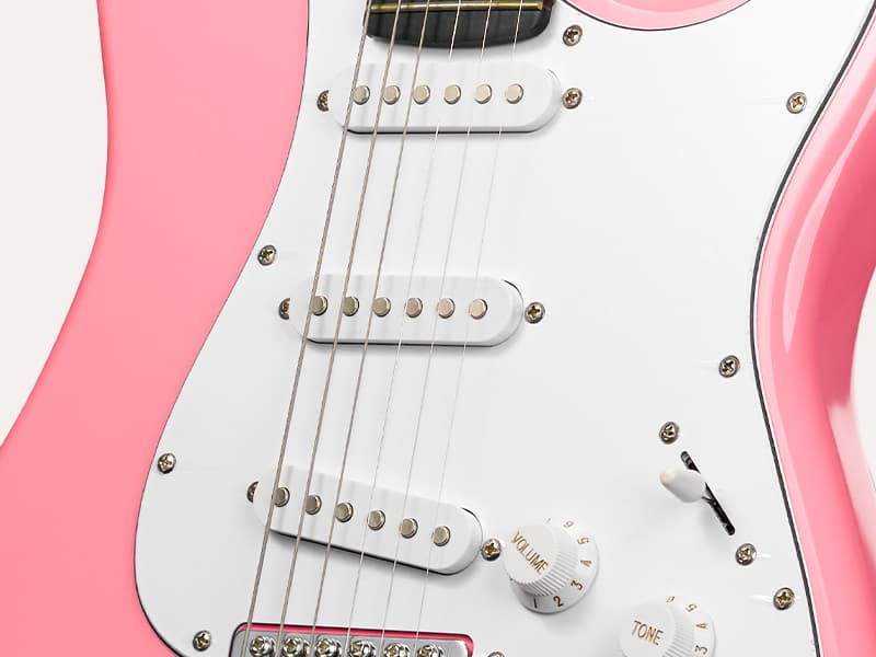 Vangoa 39 Inch Full Size Electric Guitar Beginner Kit Solid Body SSS Pickups with Amp, Bag, Tremolo Bar, Strings, Tuner, Picks, Strap, Capo, Cable for Starter Girls Adults Teens, Petal Pink