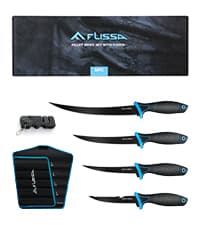 FLISSA Fillet Knife Set, Boning Knife & Bait Knives with Sharpener, Protective Sheath, Belt Clip, Non-Slip Handle, Portable Pouch & Corrosion Resistant Coating Blade, for Fresh or Saltwater (4-Piece)