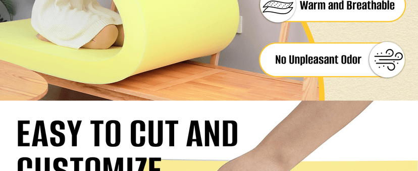 High Density Upholstery Foam Sheet, 1 x 16 x 79 Inch Yellow Polyurethane Padding, Cut-to-Size Cushion Replacement for Couch, Chair, Sofa, Bench & DIY Projects