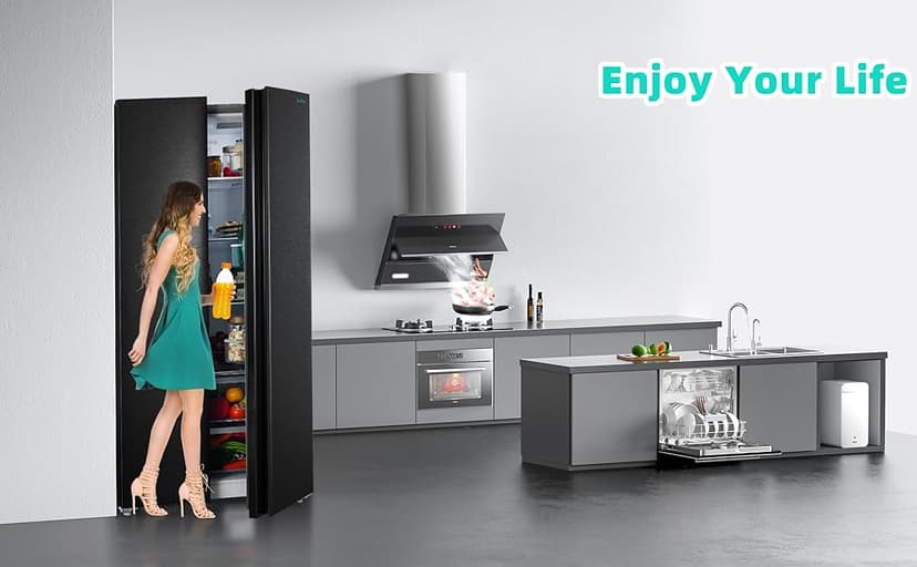 Iceblue 15.6 Cu.Ft. Side-by-side Refrigerators, 33" Full Size Refrigerator, Zoning Temperature Control Beverage Refrigerator with Freezer, Frost Free Beverage Fridge - Black Stainless Steel