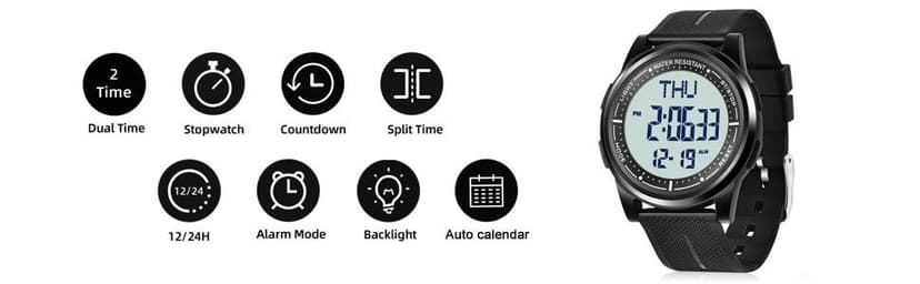 Beeasy Digital Watch Waterproof with Stopwatch Alarm Countdown Dual Time, Ultra-Thin Super Wide-Angle Display Digital Wrist Watches for Men Women