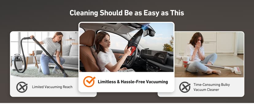 AstroAI Handheld Car Vacuum Cordless with Accessories, Portable Vacuum Cleaner with 12V DC Power, LED Light, Brush, Extended Suction Pipe, Hose, Mini Handheld for Car, Home, Office, and Pet Hair, Red