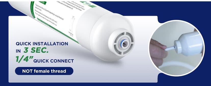 Membrane Solutions T33 Inline Water Filter, 2-Pack 1/4" Quick-Connect Replacement Cartridges for Refrigerator & Ice Maker, Post-Carbon Filter for Reverse Osmosis Systems, Push-to-Connect